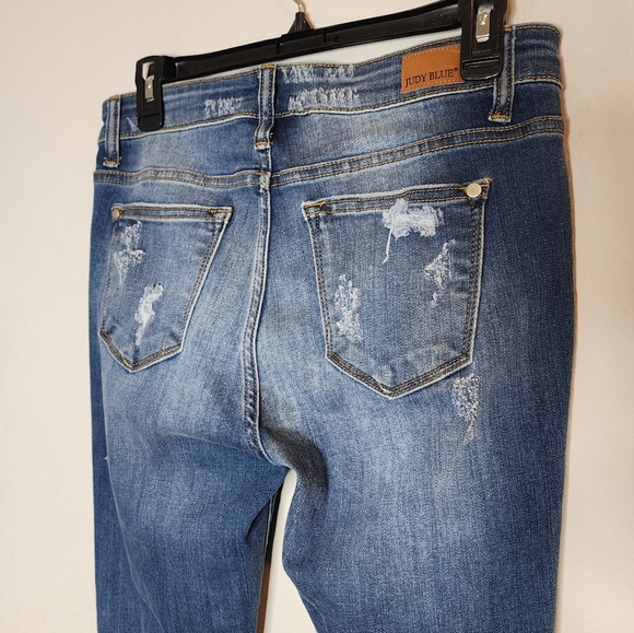Judy Blue Stretch Denim Distressed Skinny Jeans Leopard Print Patch size 7/28 - Picture 10 of 16
